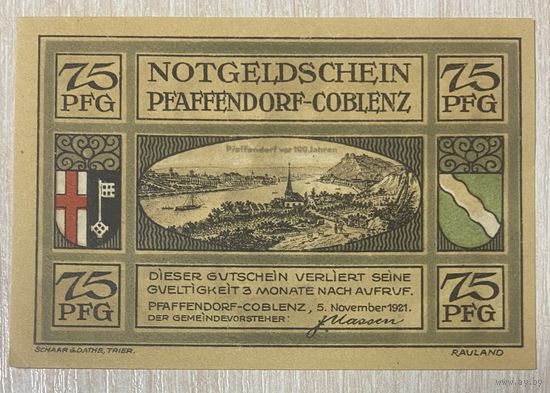 Нотгельд Пфаффендорф-Кобленц 50 пфеннигов 1921 год. Веймарская республика