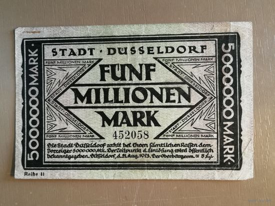 Германия, 5000000 марок, 1923 год (15. August 1923.), Дюссельдорф, 1150.r., REIHE I - V