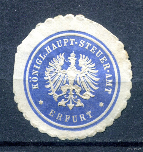 Германия, Рейх- 1900-е - королевское налоговое управление Эрфурта - 1 виньетка-облатка - чистая, без клея с пятнами. Без МЦ!
