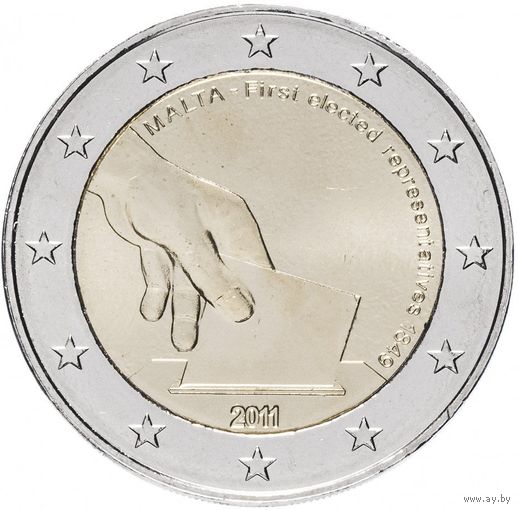 2 евро 2011 Мальта Первые выборы UNC из ролла