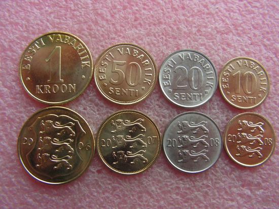 Эстония набор 10 20 50 сенти 1 крона 2006-2008 unc