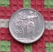 Италия 100 лир 1992 года, UNC. Маленькая. Новогодняя распродажа!