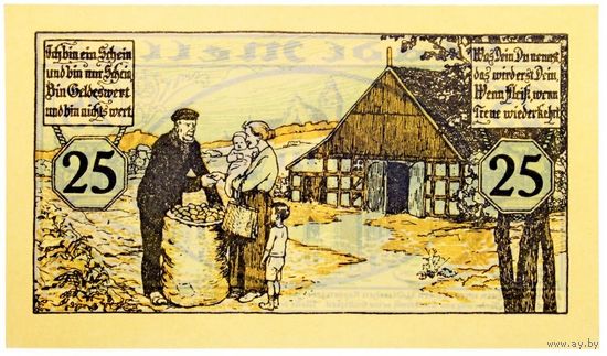 РАСПРОДАЖА!!! - ГЕРМАНИЯ МЕЛЛЕ (Нижняя САКСОНИЯ) 25 пфеннигов 1920 год- UNC!