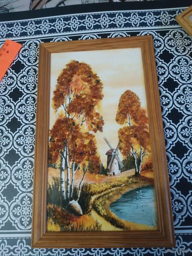 Картина с янтарем. 27,5см.на 16,5 см.