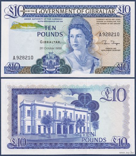 Гибралтар, 10 фунтов 1986 г, P-22 (A, королева Елизавета II), UNC