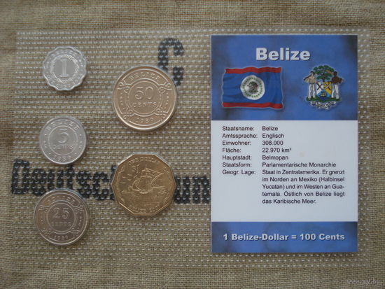 1, 5, 25, 50 центов, 1 доллар 1989-2007 Белиз набор