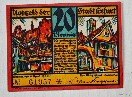 1920 год 20 пфеннигов  Германия