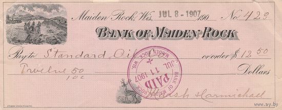 США ,,Банковский чек,, 3 1907г