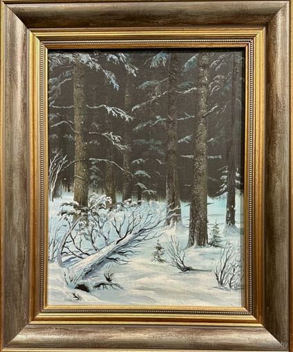 Риморович Э.Г "Зимой в лесу", 1997г. Холст, масло на картоне. Размер 53х26 см.