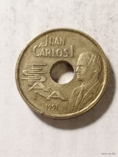 Испания 25 песет "XXV летние Олимпийские игры. Барселона 92. Король Хуан Карлос I" 1991