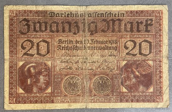 Банкнота 20 марок 1918 год. Германская империя.