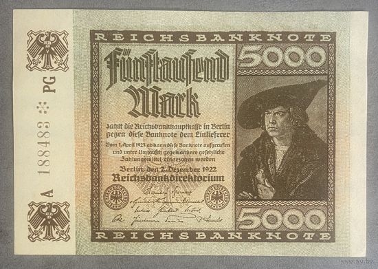 Банкнота 5000 марок 1922 год. Веймарская республика.