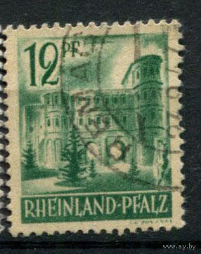 Французская зона оккупации - Рейнланд-Пфальц - 1947/1948 - Порта-Нигра 12Pf - [Mi.4] - 1 марка. Гашеная.  (Лот 63BH)