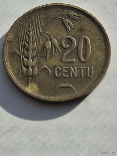20 центов 1925 года. Литва - Первая Республика (1925 - 1938). Монета не чищена. 45248