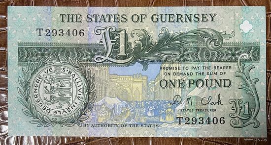 Банкнота Штат Гернси 1 фунт 1991–1995 год. Дэниел Де Лисл Брок. НЕ БЫЛА В ОБОРОТЕ.