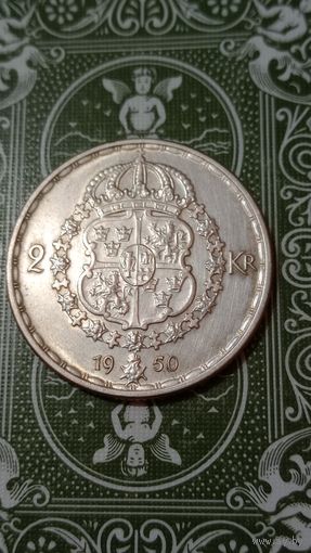 Швеция 2 кроны 1950 серебро