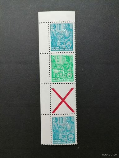 ГДР 1955 Сцепка вертикальная из марок стандарта "Пятилетка" (чистая**) Mi.453x+406x+Z+453x каталог 11.00 евро