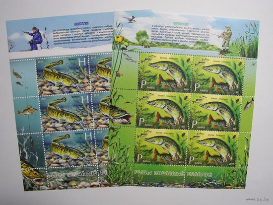 Марки РБ. Рыбы. Щука. Налим. 2 листа + М/Л. 2011