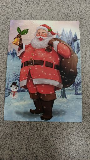 Открытка смеющийся Дед Мороз с колокольчиком чистая