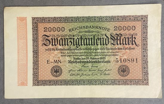 Банкнота 20000 марок 1923 год. Веймарская республика.