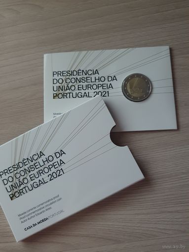 Монета Португалия 2 евро 2021 Председательство в ЕС PROOF БЛИСТЕР