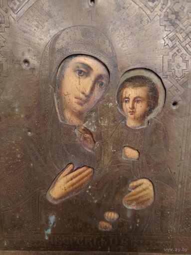 Казанская икона Божией Матери в латунном окладе
