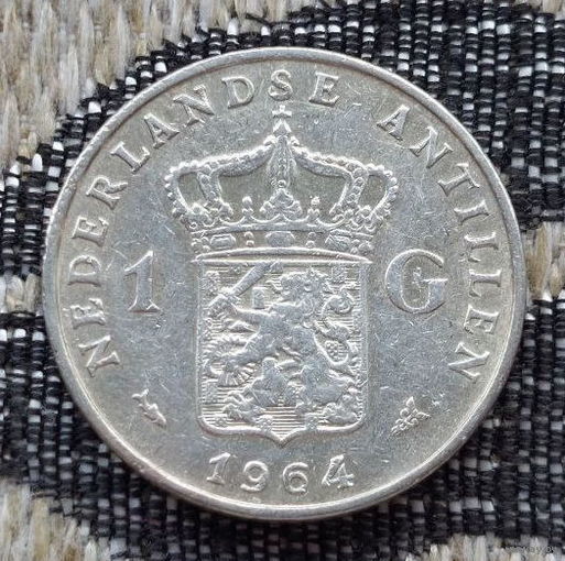 Антильские острова 1 гульден 1964 года, XF-AU. Серебро. Нидерландские Антилы Королева Юлиана. Сторгуй за свою цену, предложи обмен!