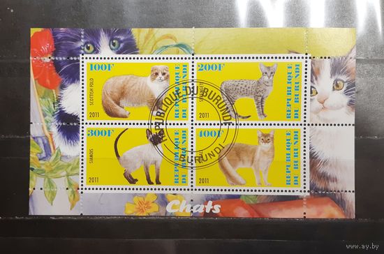 Бурунди. 2011 год. Фауна. Кошки (малый лист) (1218)