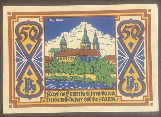 Нотгельд 50 пфеннигов 1921 год. Оснабрюк. Веймарская республика