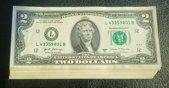 Корешок! 2 доллара США 2017 года (2017А). 100 штук. UNC. Торг!