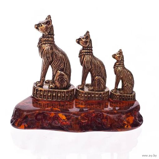 Статуэтка миниатюра Египетские кошки Латунь/Янтарь