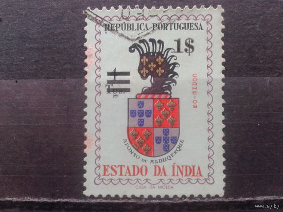Индия, колония Португалии. Герб Альбекерке, надпечатка на марке 1958 г.