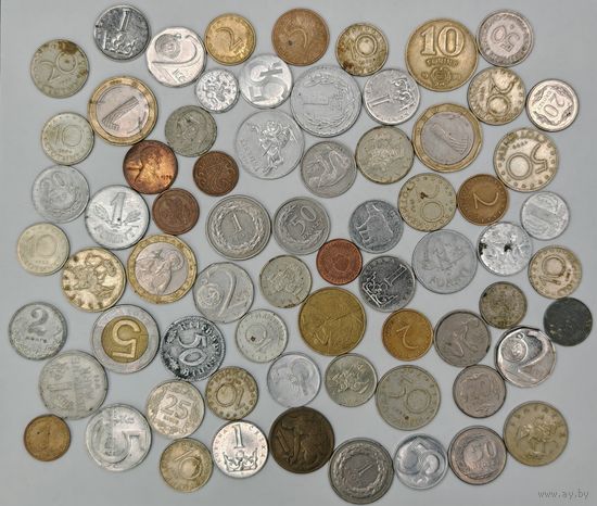 Монеты разных стран. Одним лотом 70 шт. С рубля