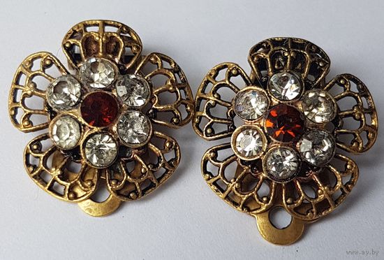 Серьги клипсы, филигрань, 50-е годы, Чехословакия.  Размер 2 см