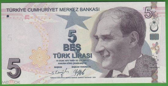 Турция 5 лир 2009 год (2020). Тип P-222f. Состояние UNC!