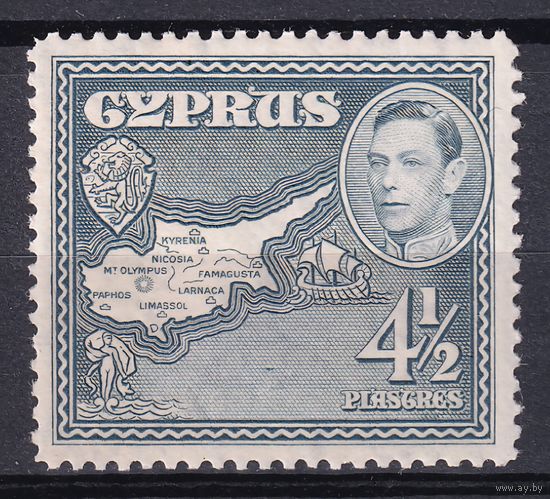 109.BrK. Великобритания. Колонии. Кипр. Георг VI. Архитектура и пейзажи. 1938 г. 4 1/2P. Mi.#148.