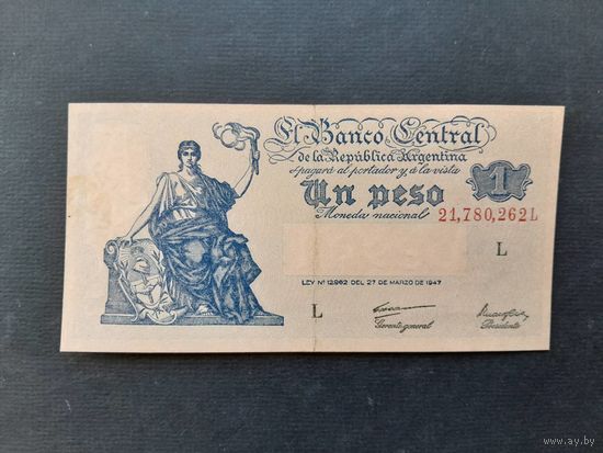 1 песо 1948-1951 года. Аргентина. аUNC