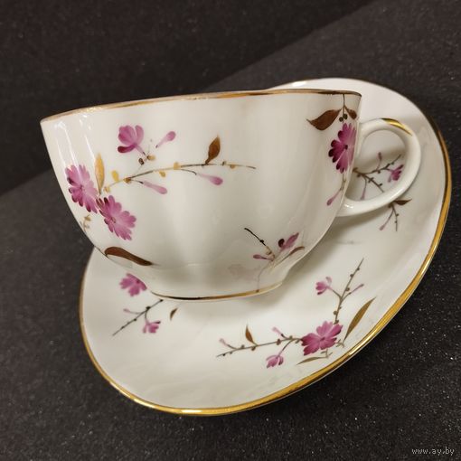 Чашка с блюдцем (чайная пара) Гвоздики. ЛФЗ, СССР