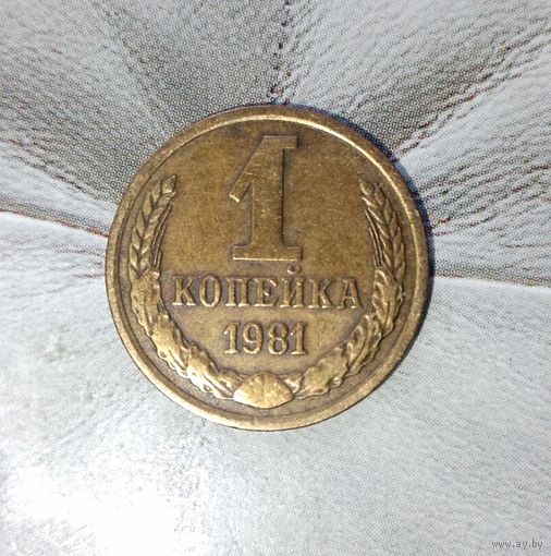 1 копейка 1981 года СССР. Красивая родная жёлто-золотистая патина!