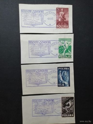 Польша 1947 Полная серия марок на вырезках "Профессии" (спецгашение) Mi.472-475 каталог 1.10 евро