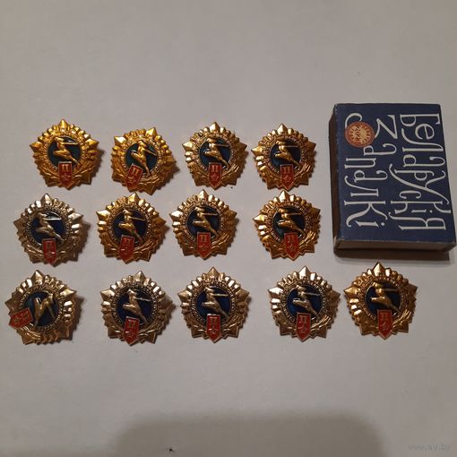 Значки БГТО II ступени (семь бронзового цвета, шесть серебрянного). СССР. Одним лотом.