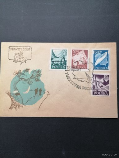 Польша 1956 КПД с полной серией марок "Туризм" (спецгашение) Mi.966-969 каталог 5.00 евро