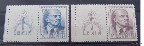 Чехословакия**, 1949 г., ЛЕНИН !, 25 лет со дня, Z. 498 - 499. Полная серия с КУПОНАМИ ! РЕДКО\\К1 32