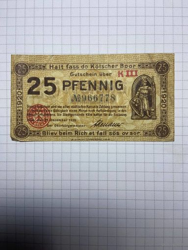 25 пфенигов (нотгельды) г. Германия.-2012