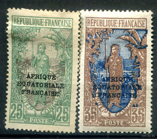Французские колонии - Среднее Конго - 1924г. - местная жительница, надпечатка Экваториальная Африка - 2 марки - чистая, без клея, MH. #4-W1-119-A-1