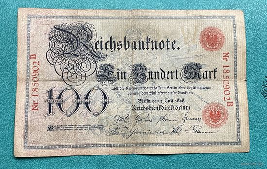 Германия 100 марок 1898 год / номер красный