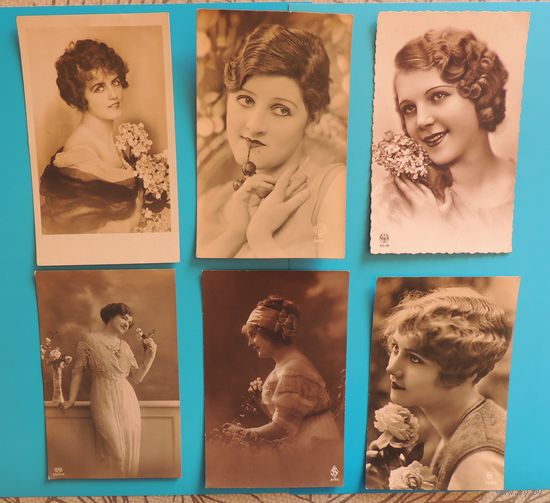 Открытки "Дамы" (черно-белая серия), Франция, Нидерланды, 1920-1930-е гг.