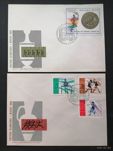 Польша 1968 Четыре КПД с полной серией марок "Летние Олимпийские игры в Мехико" (спецгашение) Mi.1855-1863 каталог 7.00 евро