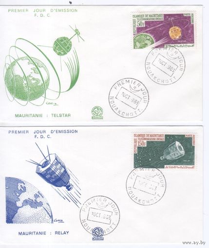 2 Конверта Первого Дня Мавритания 1963г. Космос США.Спутники связи. СЕРИЯ. ГАШЕНИЕ.