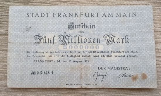 Werty71 Германия 5 миллионов 5000000 марок 1923 Франкфурт на Майне 5 000 000 банкнота гроссгельд